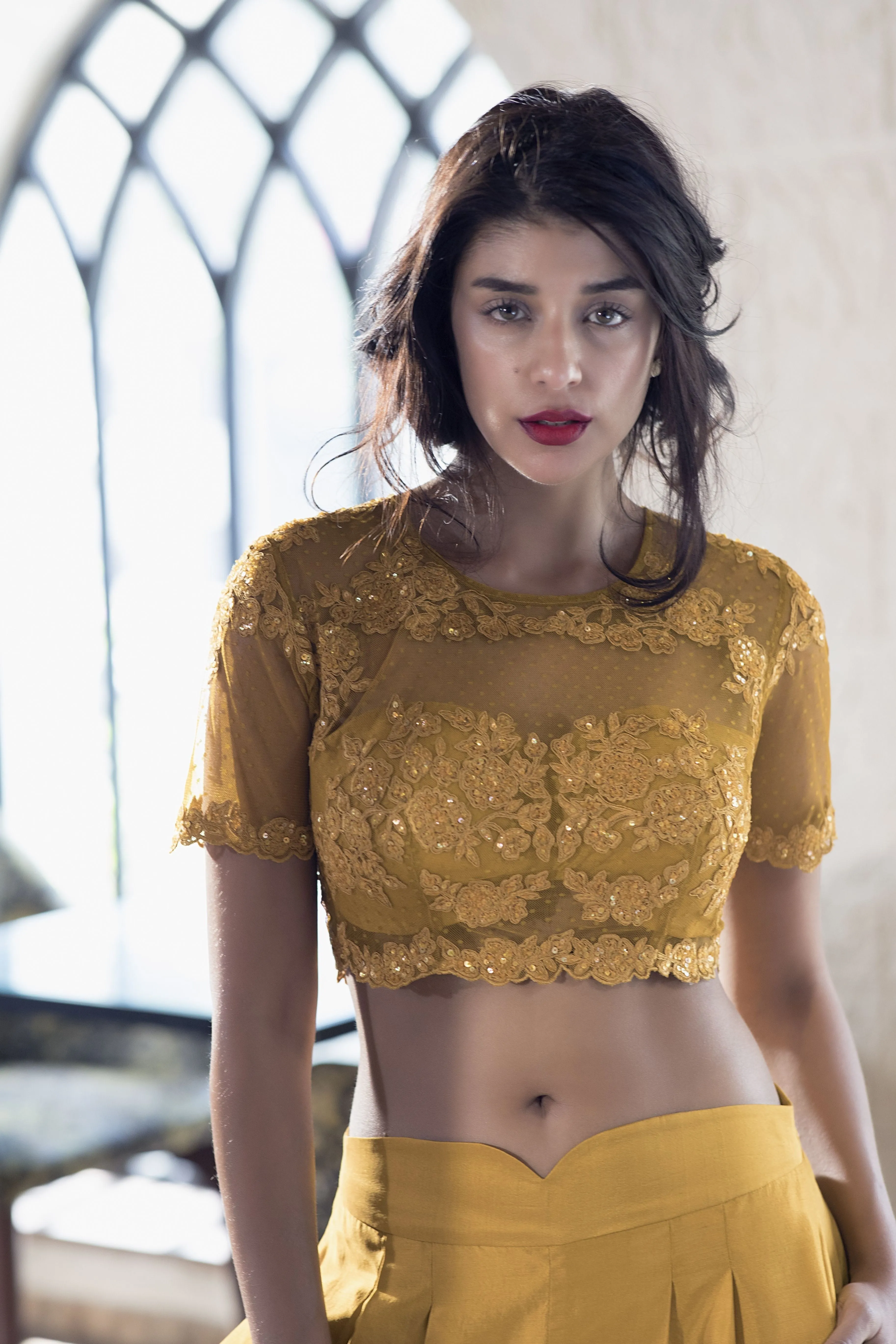 Deep Mustard Crop Top and Palazzo Pants - Stylish Co-Ord Set