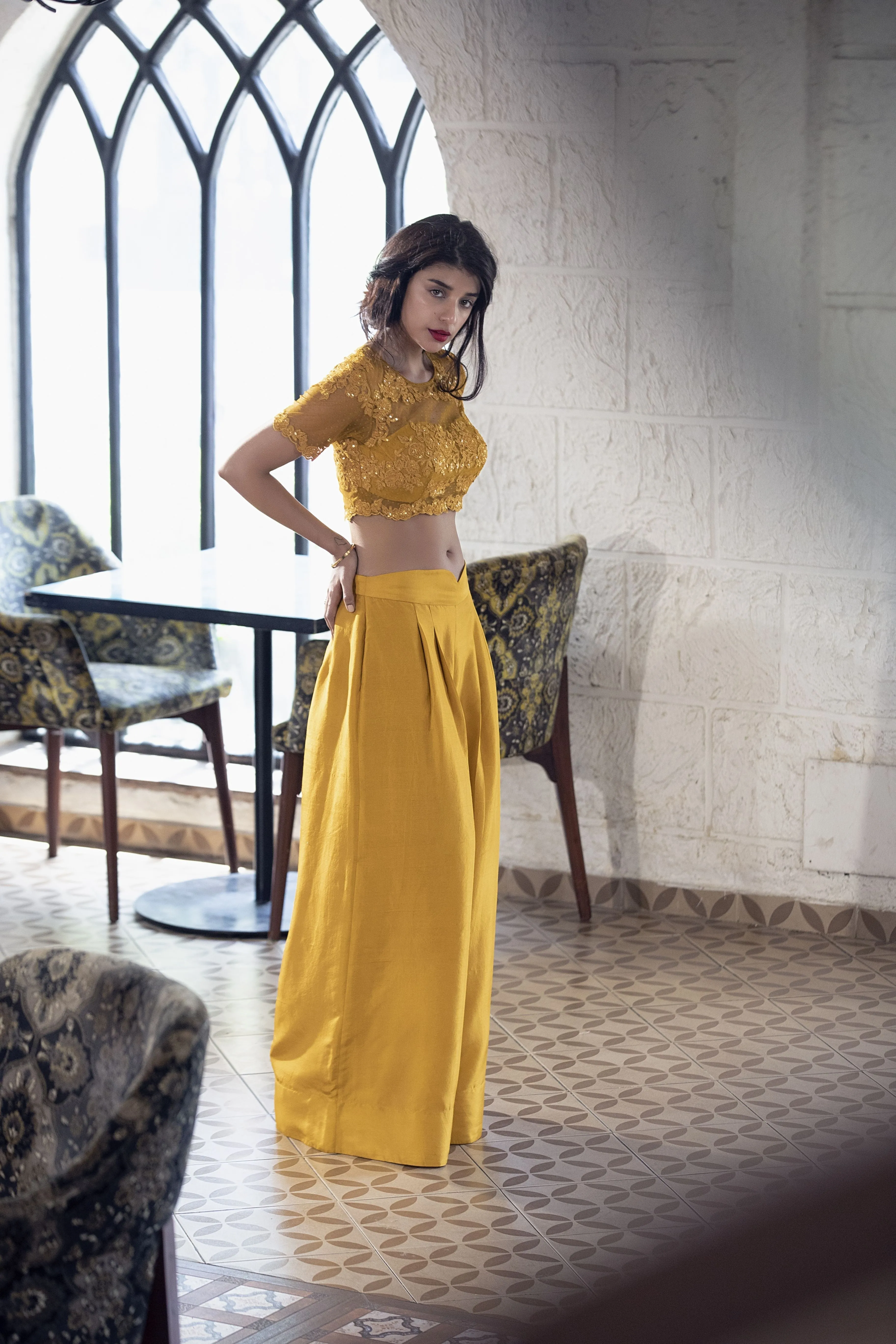 Deep Mustard Crop Top and Palazzo Pants - Stylish Co-Ord Set