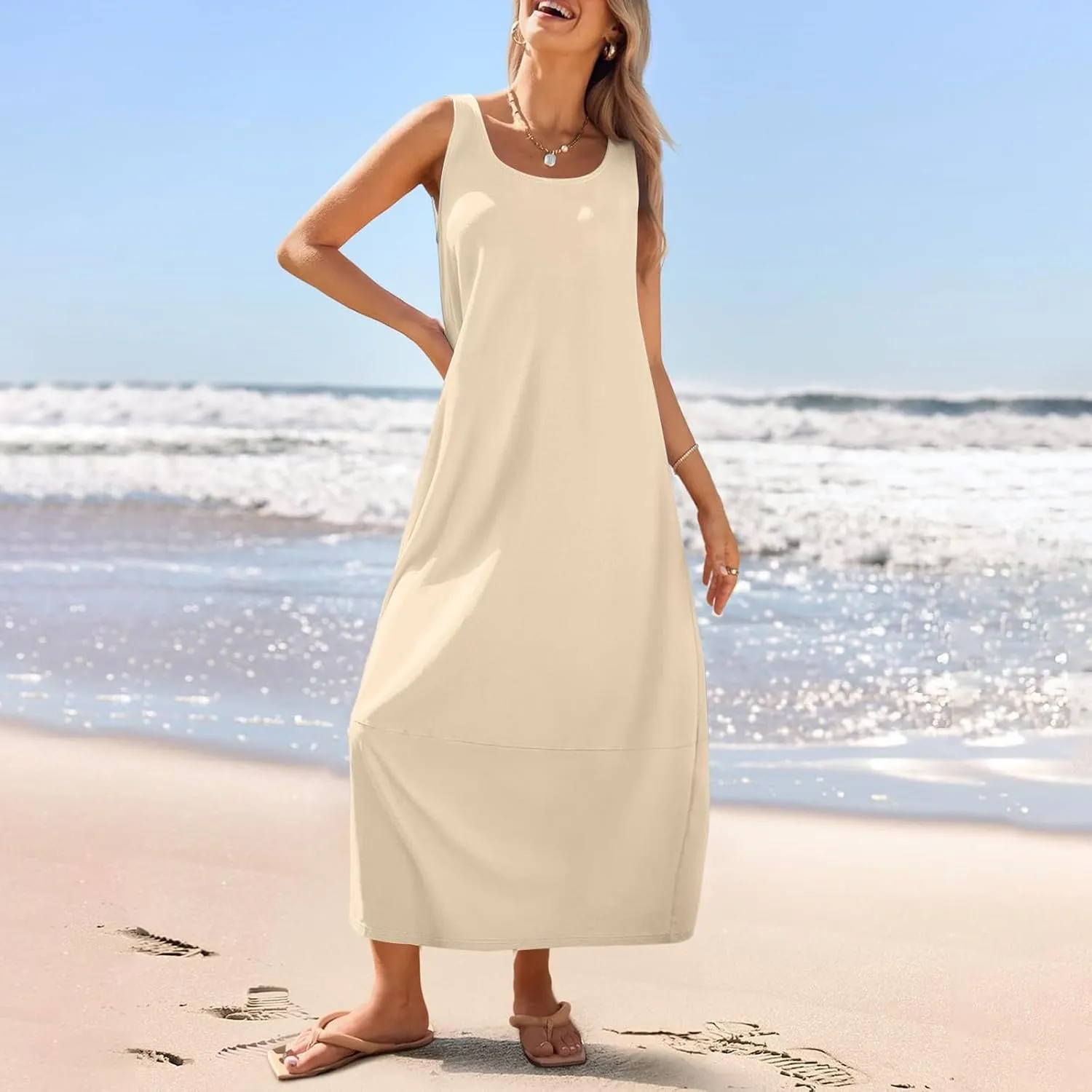Dresses for Women 2025;Summer Sleeveless Boho Sundresses Scoop Neck Print Loose Fit Tank Dresses Summer Basic Casual