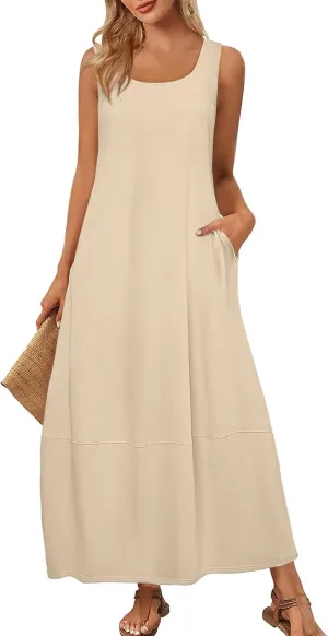 Dresses for Women 2025;Summer Sleeveless Boho Sundresses Scoop Neck Print Loose Fit Tank Dresses Summer Basic Casual