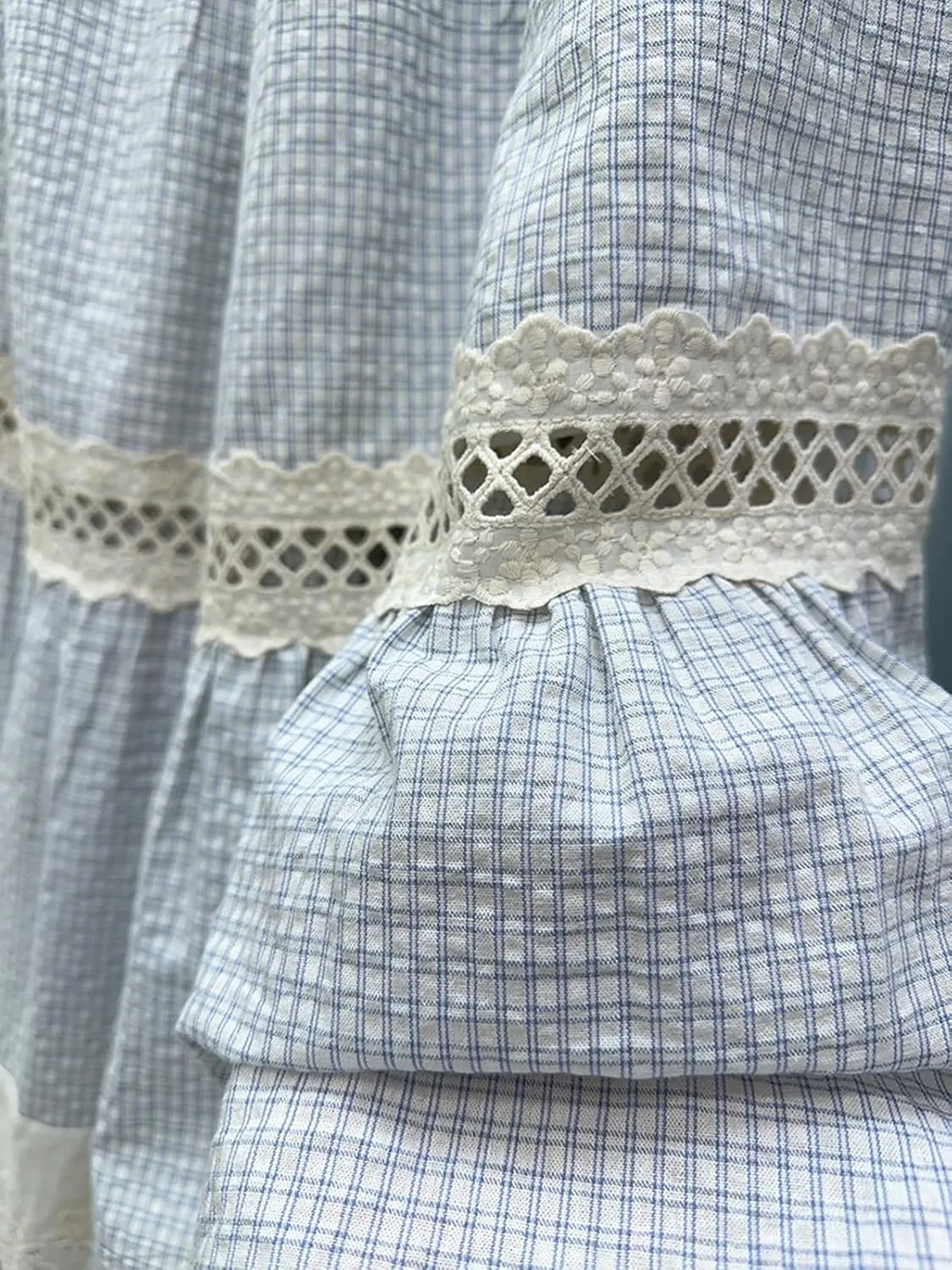 ebossy Women's Embroidered Eyelet Plaid Skirt Elastic Waist Ruffled Flowy Tiered Midi Long Gingham Skirt