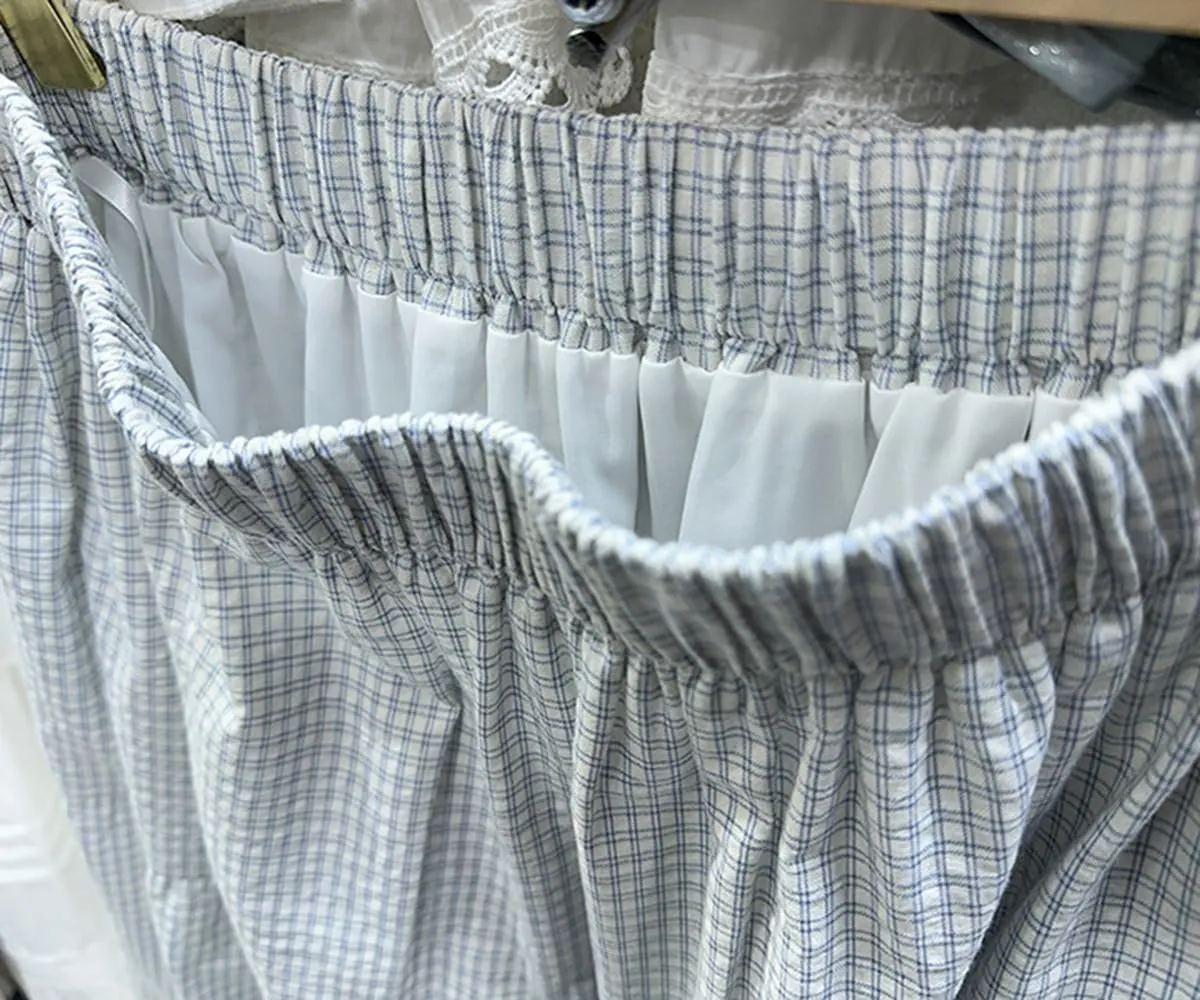 ebossy Women's Embroidered Eyelet Plaid Skirt Elastic Waist Ruffled Flowy Tiered Midi Long Gingham Skirt