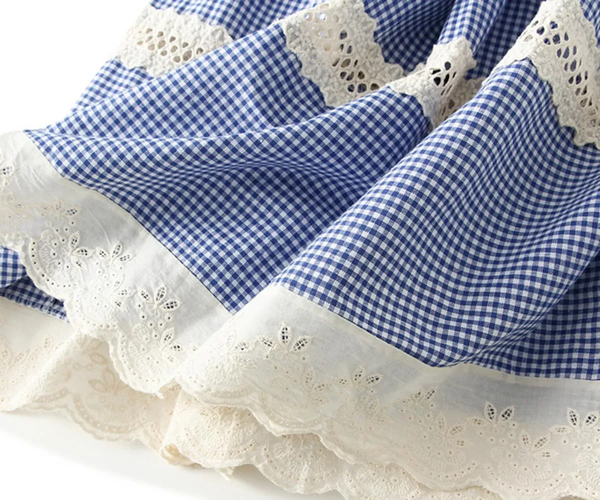 ebossy Women's Embroidered Eyelet Plaid Skirt Elastic Waist Ruffled Flowy Tiered Midi Long Gingham Skirt