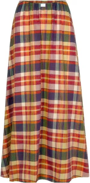 ebossy Women's Retro Plaid Long Skirt Elastic Waist Gingham Flowy Summer A-line Maxi Skirts