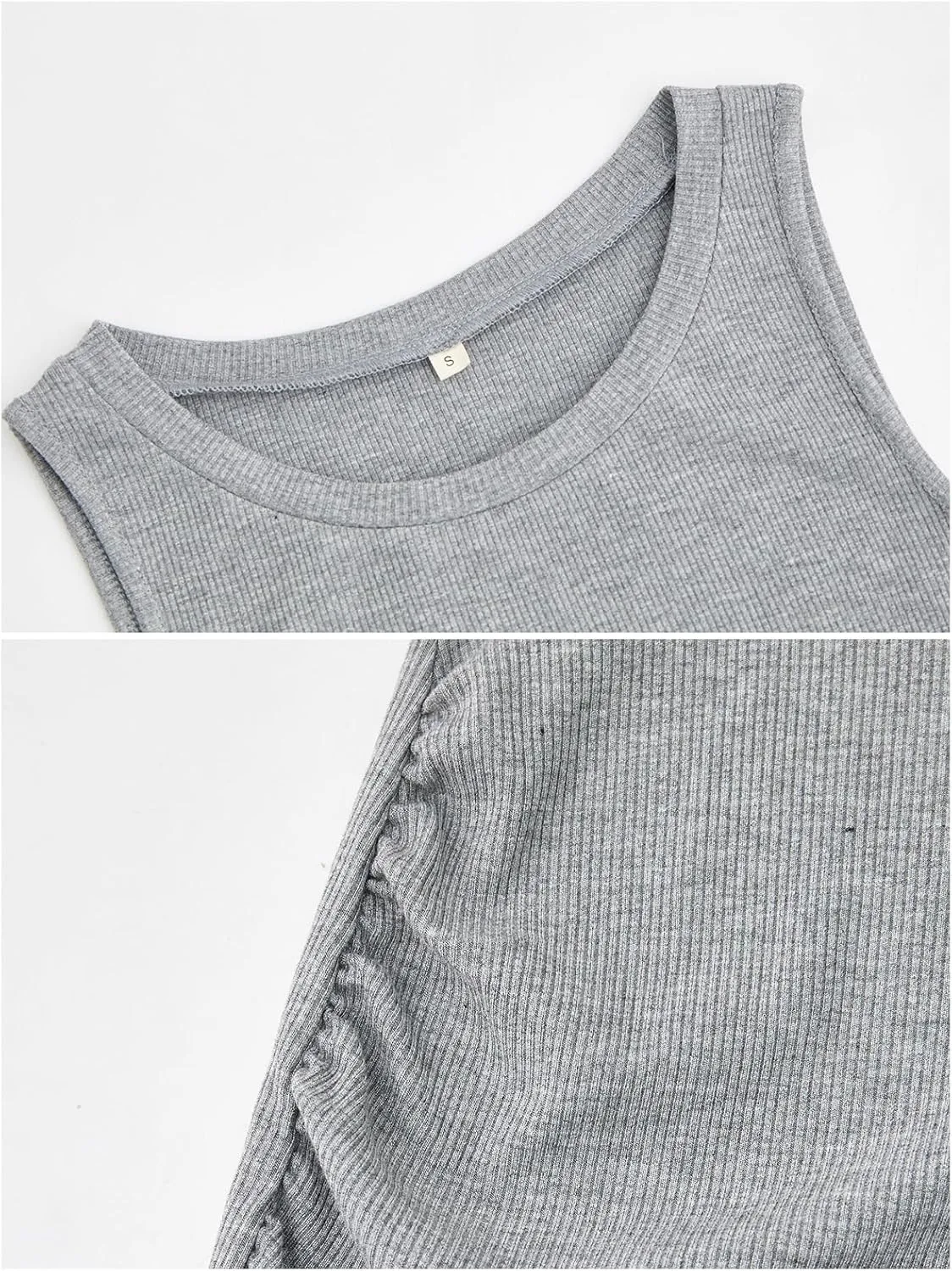 Ecavus Women's Maternity Tank Top Ribbed Basic Tops with Side Ruched Sleeveless Pregnancy Shirt Vest