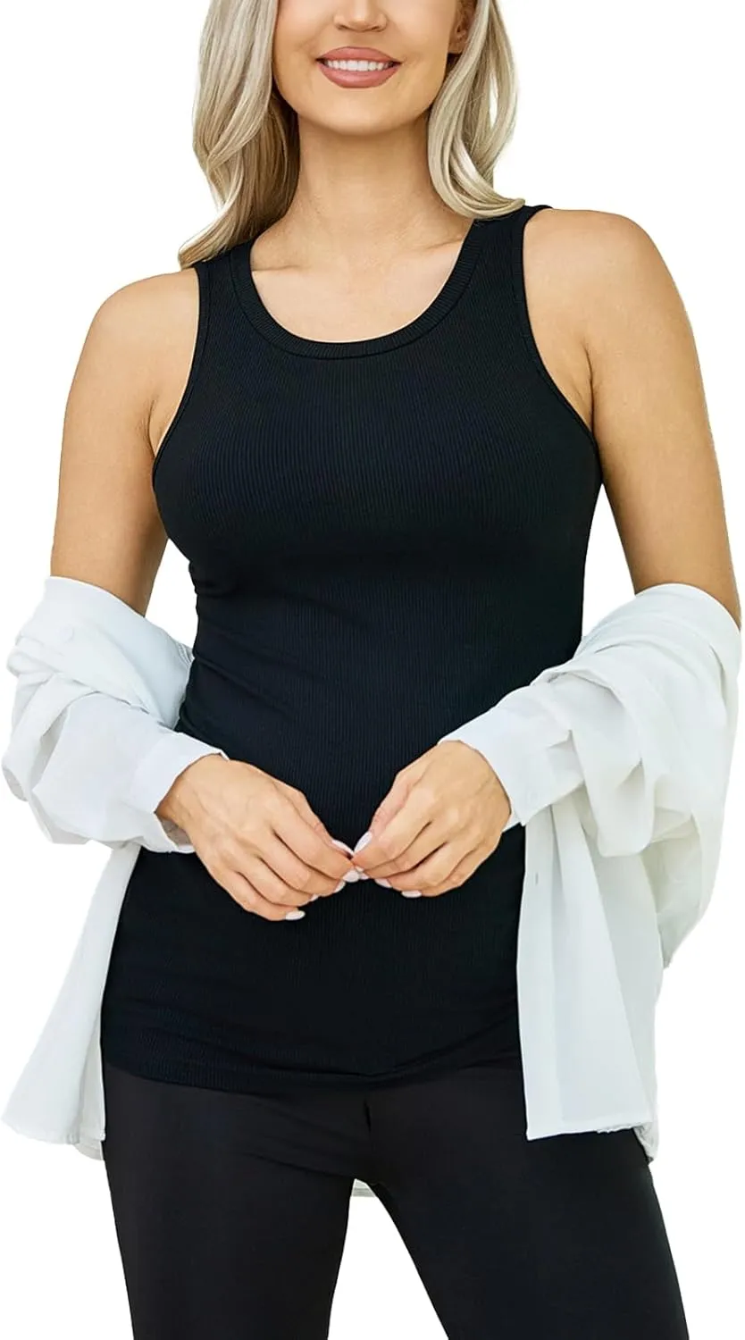 Ecavus Women's Maternity Tank Top Ribbed Basic Tops with Side Ruched Sleeveless Pregnancy Shirt Vest