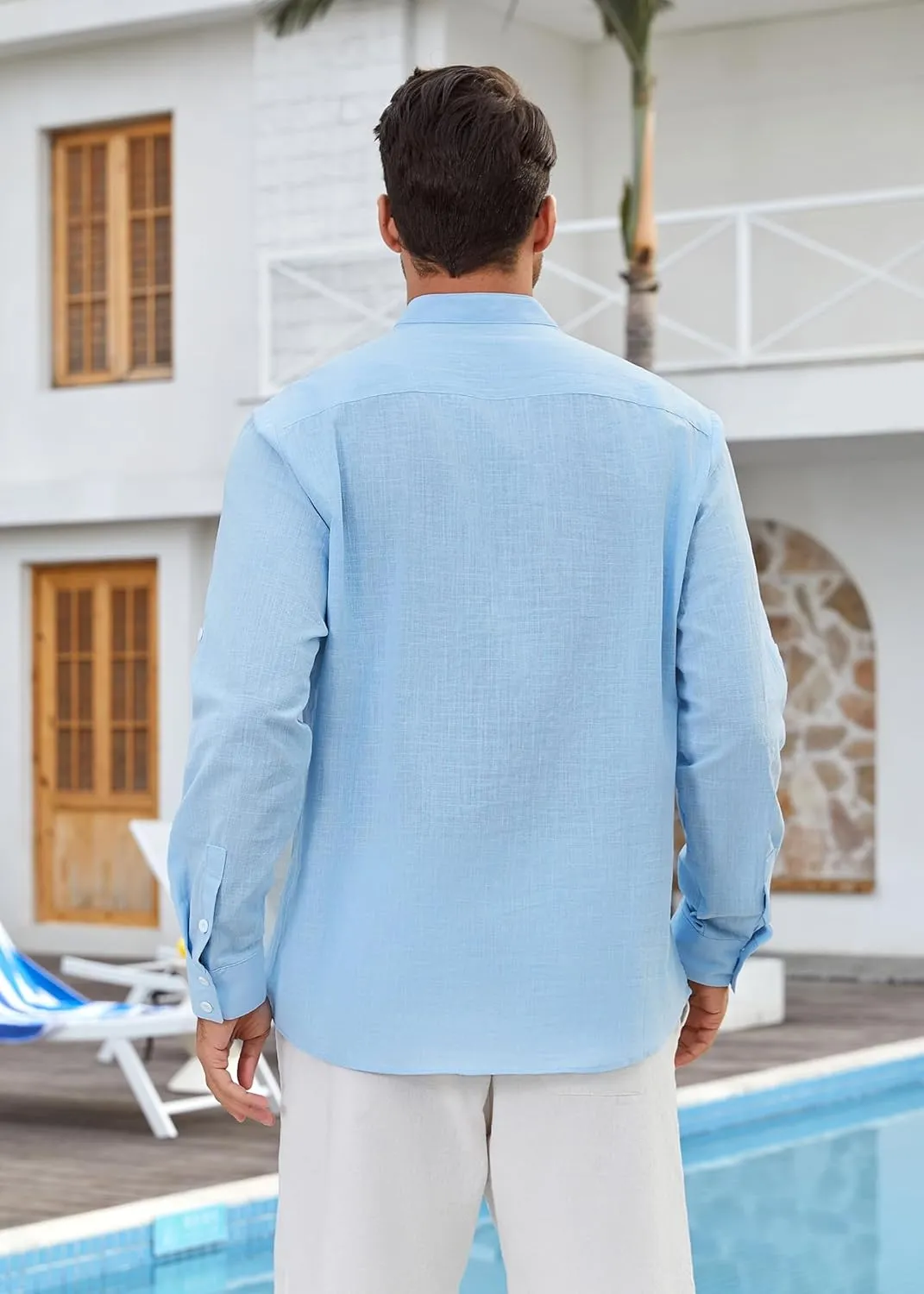 Enlision Mens Cotton Linen Henley Shirts Casual Long Sleeve Summer Beach Shirt Hawaii Hippie Button Down T-Shirt for Men