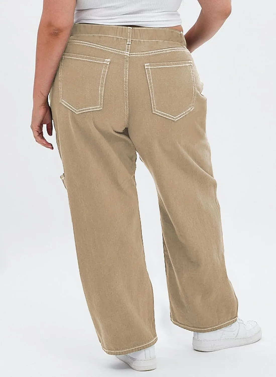 Eytino Womens Plus Size Cargo Pants High Waisted Stretch Wide Leg Baggy Pants Casual Trousers with Pockets(1X-5X)