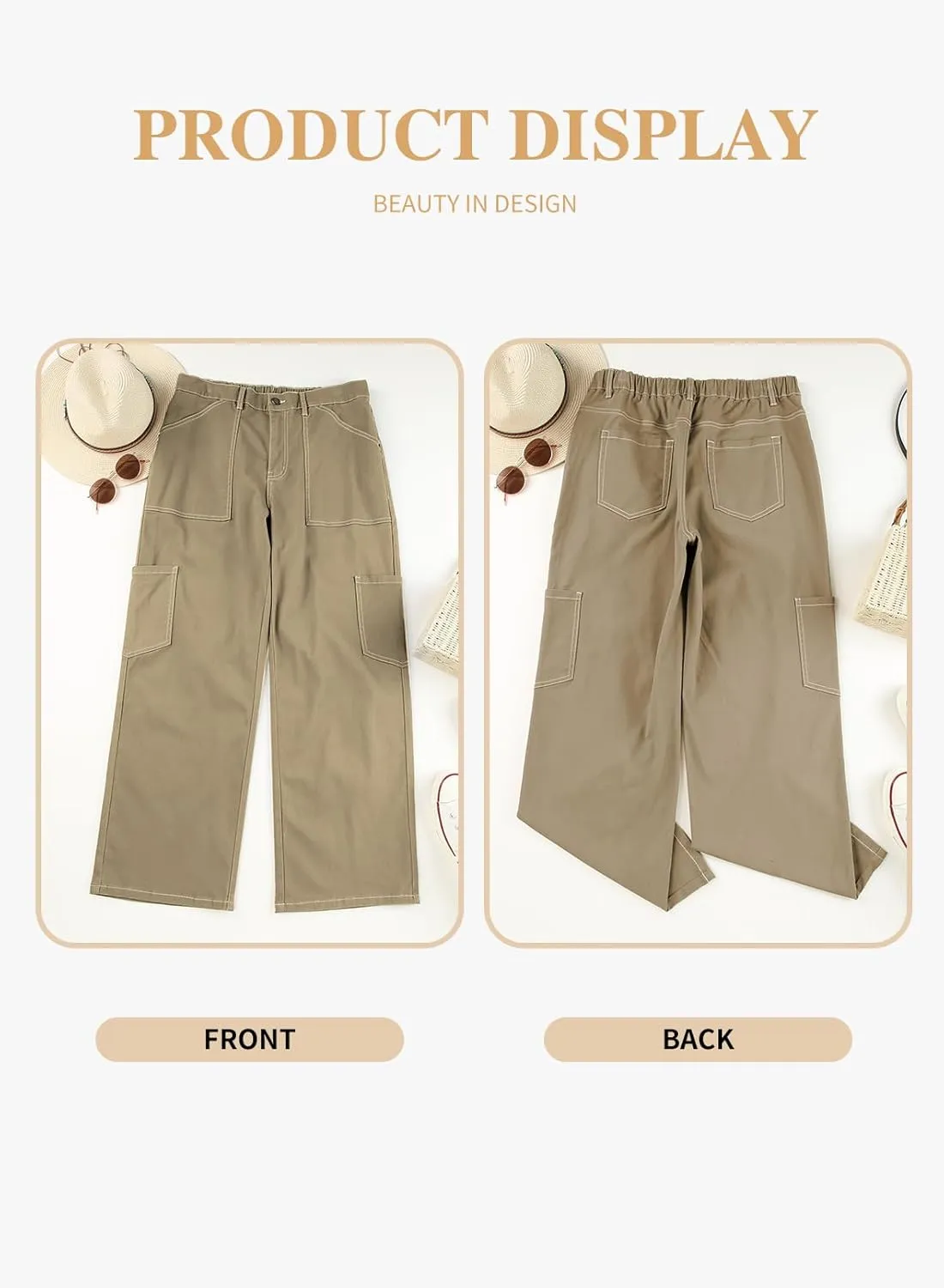 Eytino Womens Plus Size Cargo Pants High Waisted Stretch Wide Leg Baggy Pants Casual Trousers with Pockets(1X-5X)