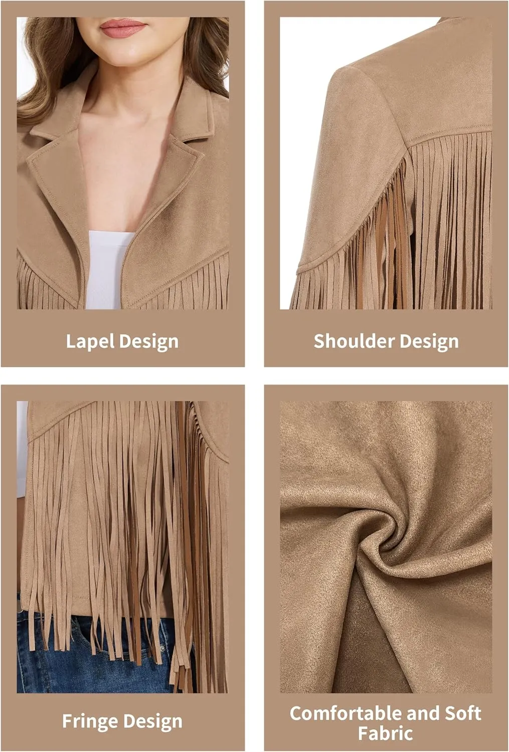Fahsyee Women's Fringe Leather Jackets - Suede Faux Motocycle Biker Cropped Coat Vegan Blazer Pleather Fashion Tassel S-XXL