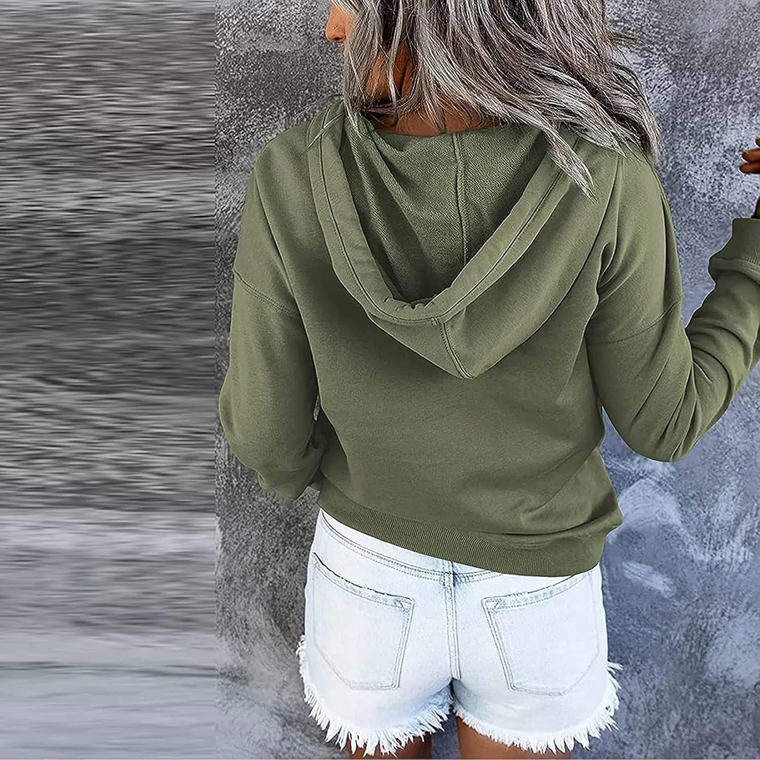 Fall Oversized Women's Sweatshirts Lightweight Solid Y2k Hoodies Casual Button Long Sleeve Drawstring Pullover Tops
