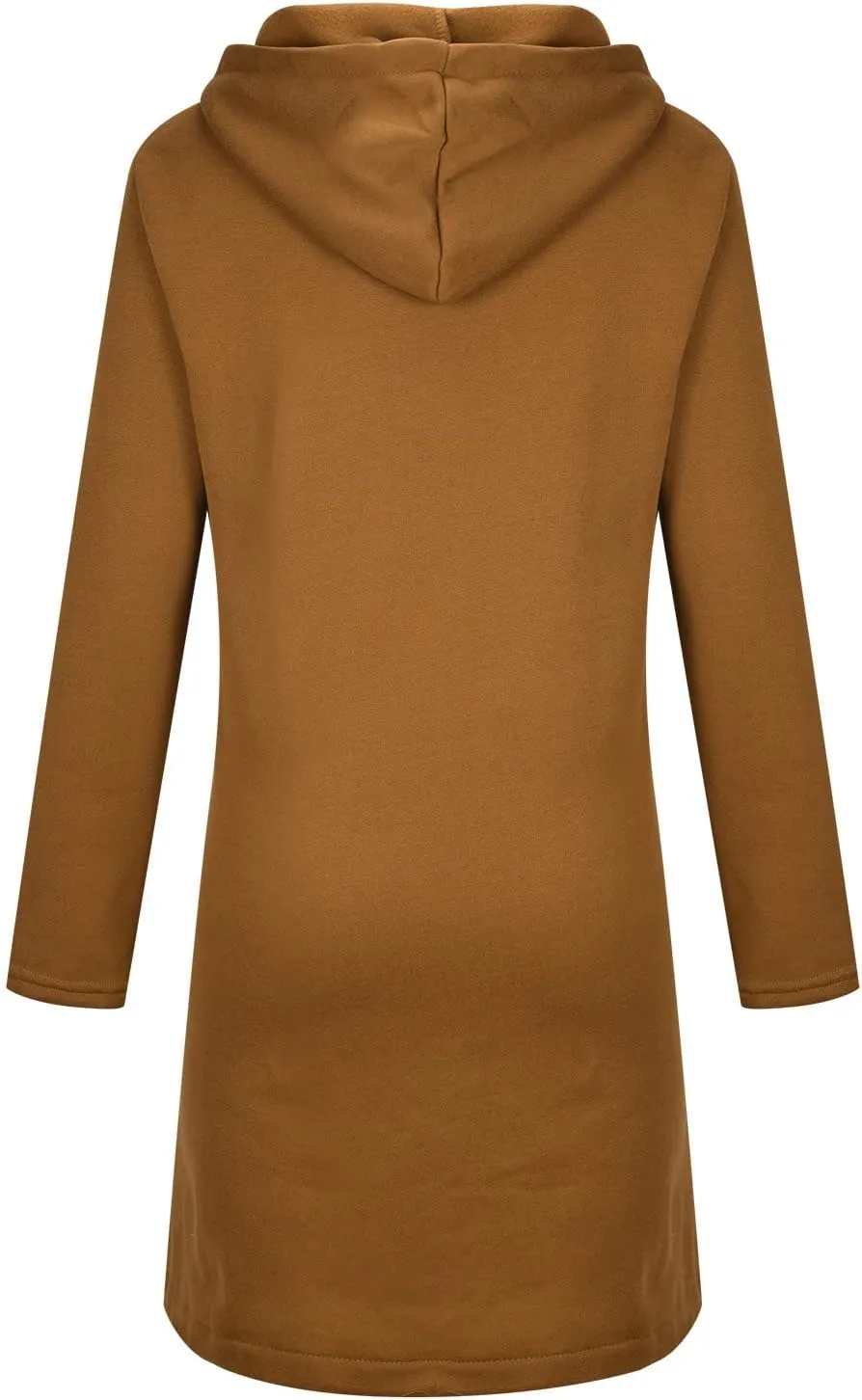 fartey Zip Up Hoodie Women Casual Oversized Long Hoodies Long Sleeve Drawstring Asymmetrical Tunic Sweatshirts With Pockets