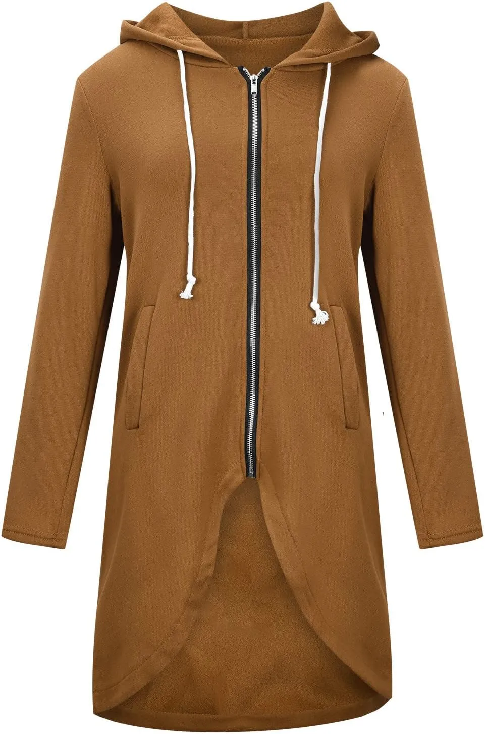 fartey Zip Up Hoodie Women Casual Oversized Long Hoodies Long Sleeve Drawstring Asymmetrical Tunic Sweatshirts With Pockets