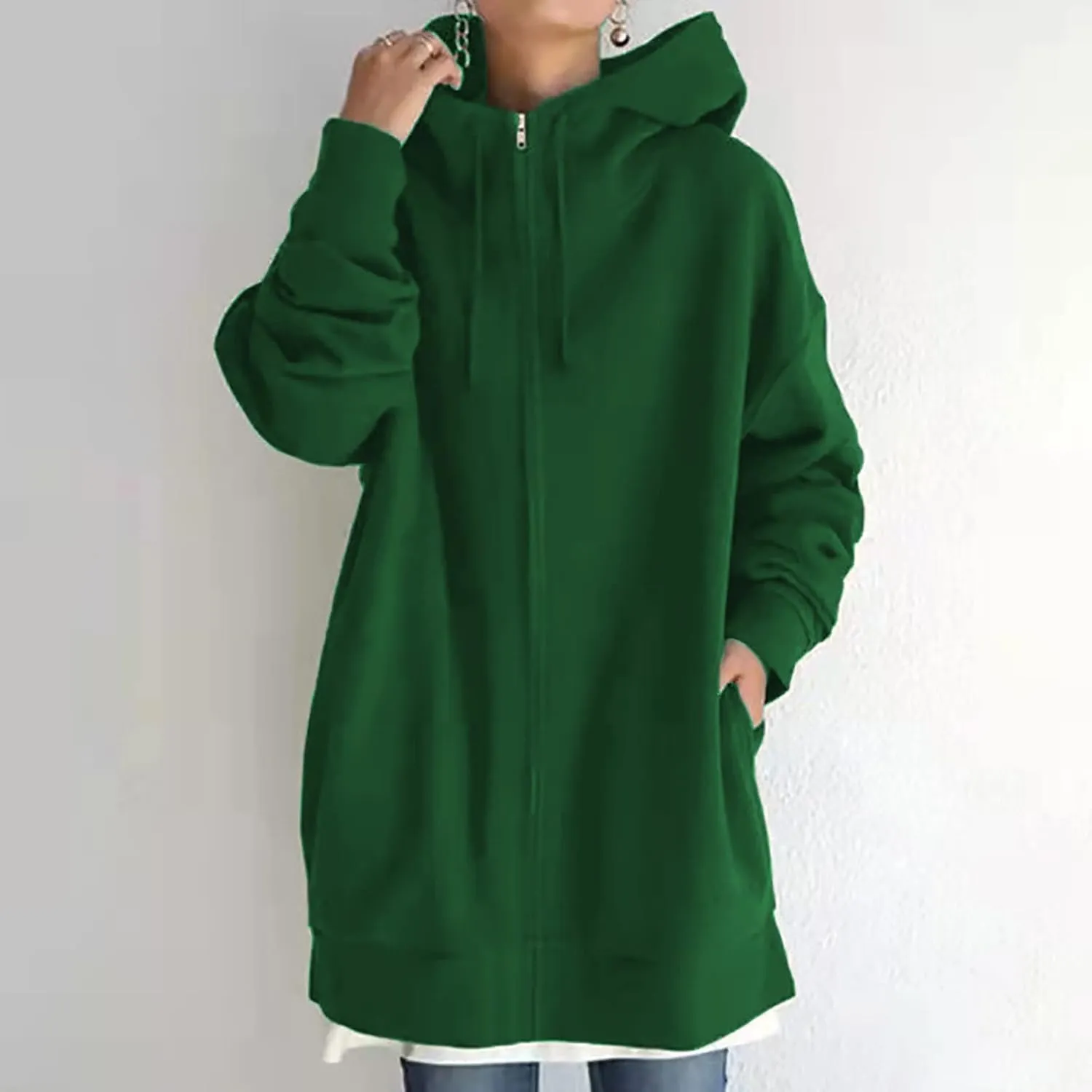 fartey Zip Up Hoodie Women Oversized Loose Baggy Long Sweatshirts Casual Drawstring Long Sleeve Y2K Jackets With Pockets
