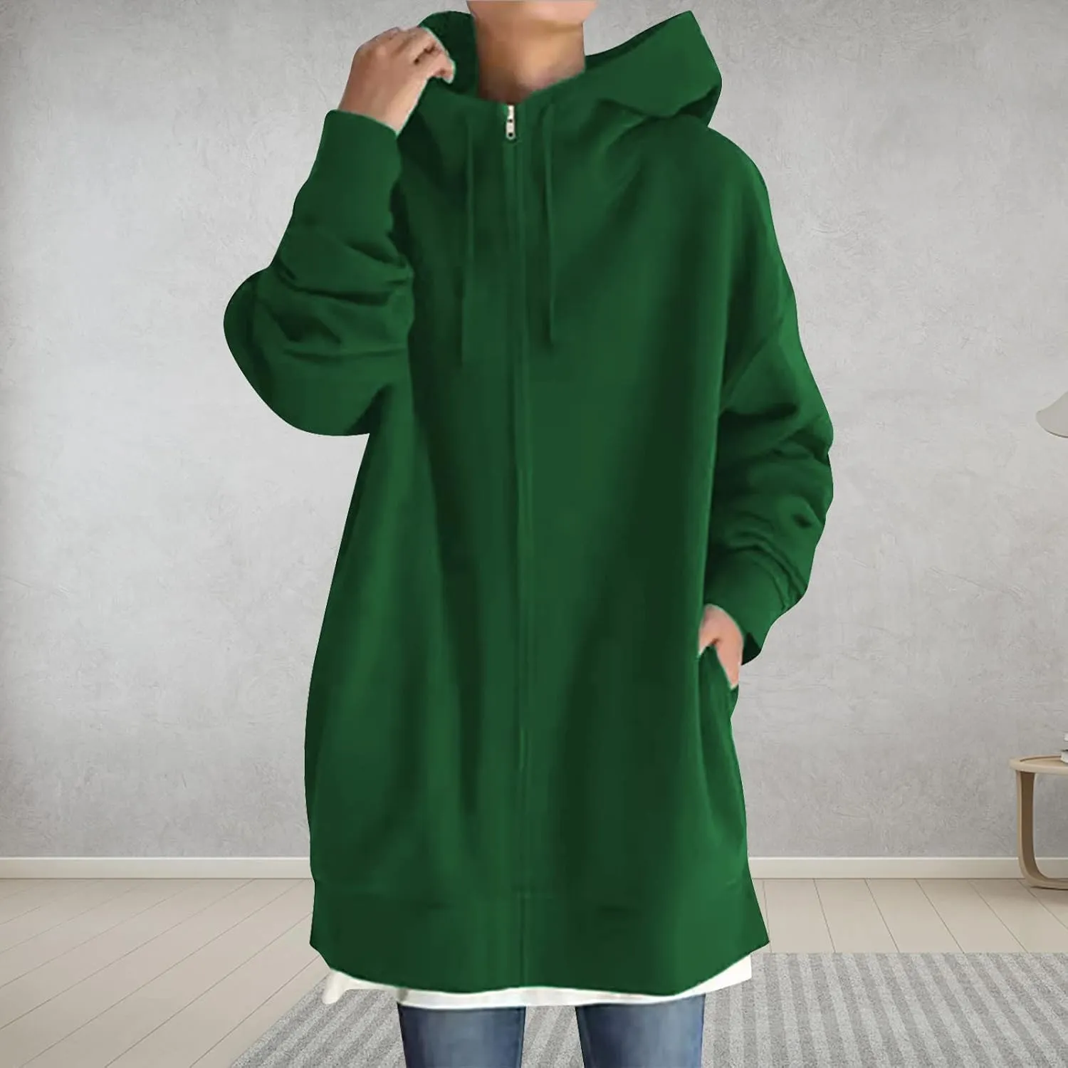 fartey Zip Up Hoodie Women Oversized Loose Baggy Long Sweatshirts Casual Drawstring Long Sleeve Y2K Jackets With Pockets