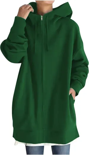fartey Zip Up Hoodie Women Oversized Loose Baggy Long Sweatshirts Casual Drawstring Long Sleeve Y2K Jackets With Pockets