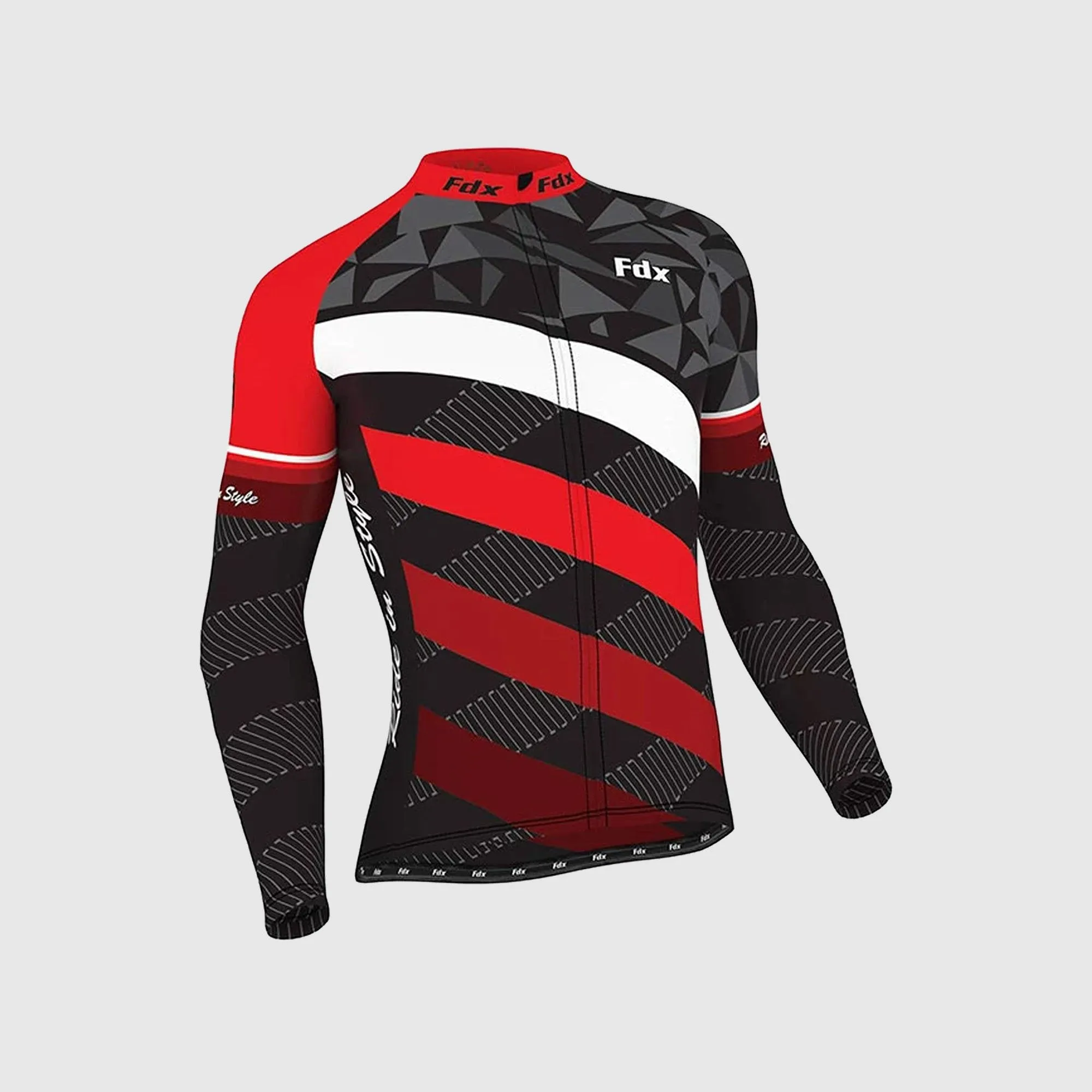 Fdx Men's Set Equin Thermal Roubaix Long Sleeve Cycling Jersey & Bib Tights - Red