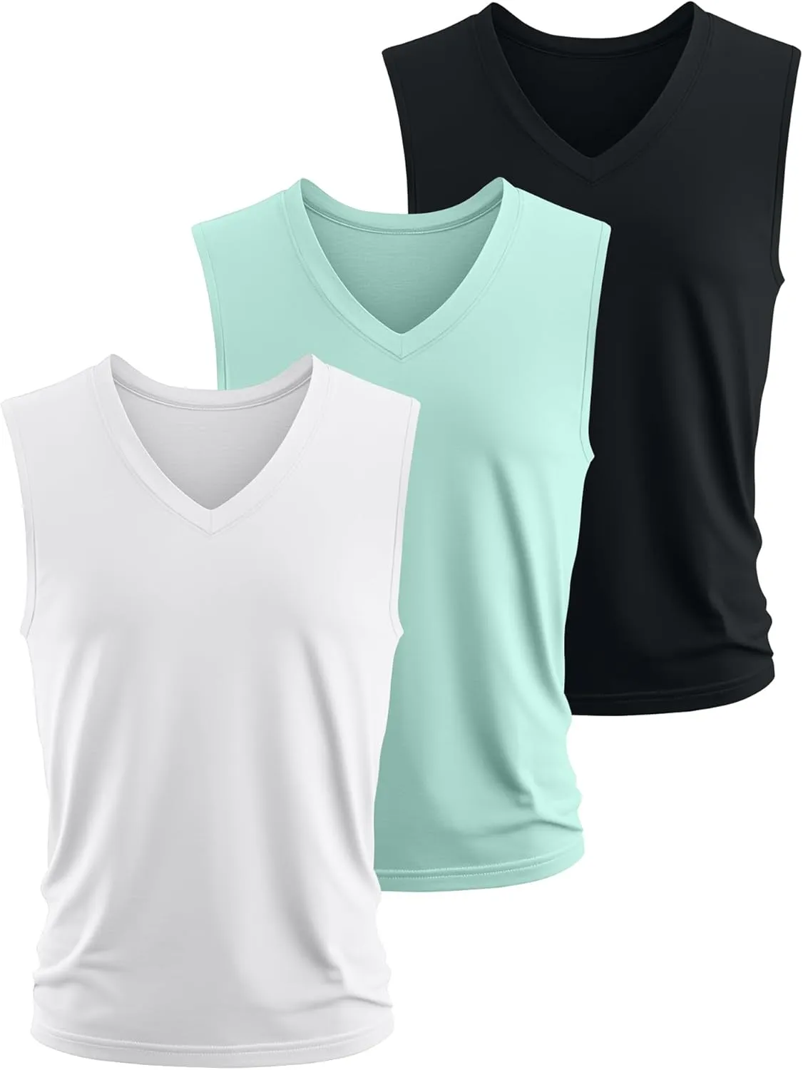 Ficerd 3 Pack Men's Big and Tall Workout Tank Tops, Cotton V Neck Sleeveless Gym Muscle T-Shirts Athletic Tee Summer Vest Top