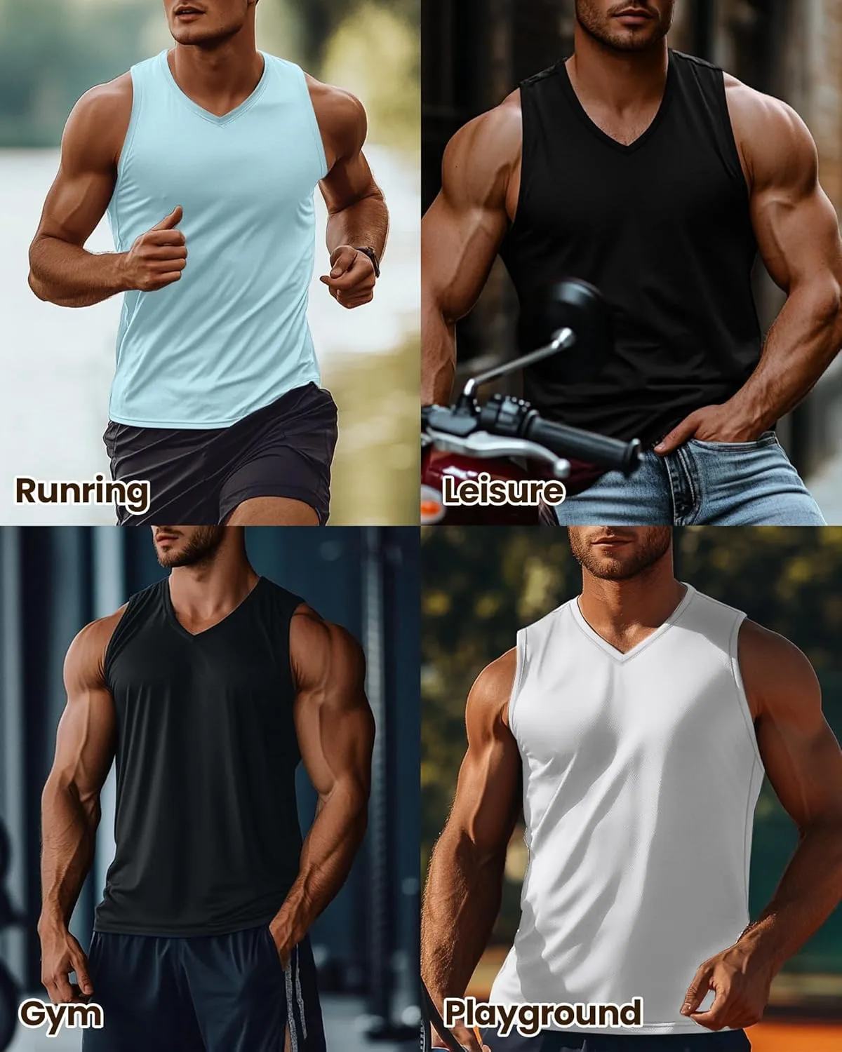 Ficerd 3 Pack Men's Big and Tall Workout Tank Tops, Cotton V Neck Sleeveless Gym Muscle T-Shirts Athletic Tee Summer Vest Top