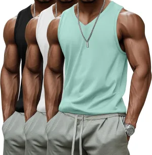 Ficerd 3 Pack Men's Big and Tall Workout Tank Tops, Cotton V Neck Sleeveless Gym Muscle T-Shirts Athletic Tee Summer Vest Top