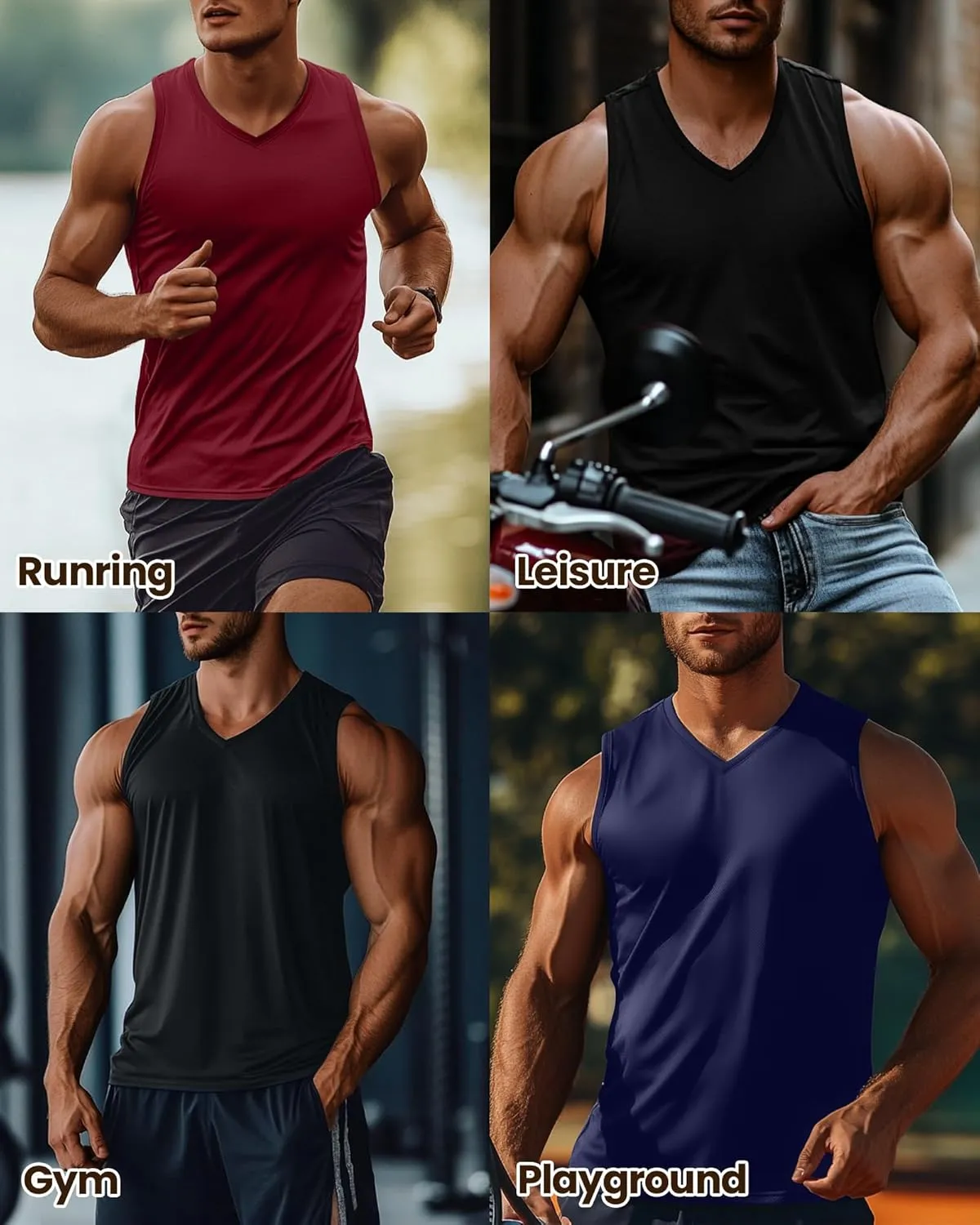 Ficerd 3 Pack Men's Big and Tall Workout Tank Tops, Cotton V Neck Sleeveless Gym Muscle T-Shirts Athletic Tee Summer Vest Top
