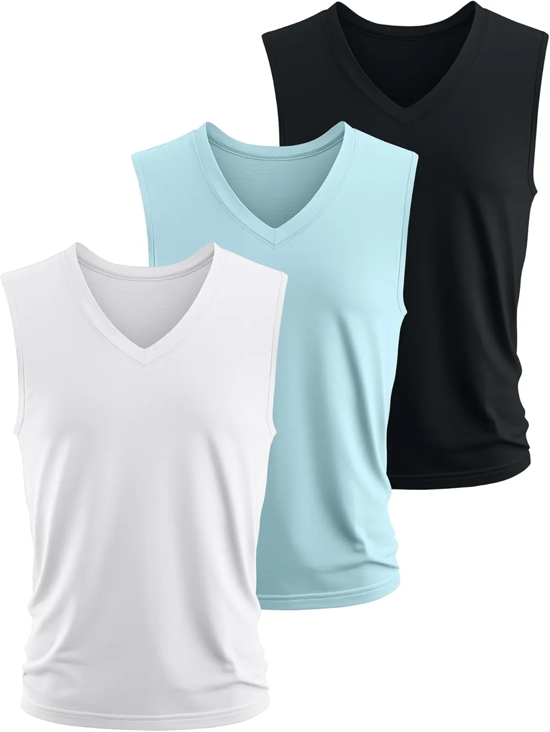 Ficerd 3 Pack Men's Big and Tall Workout Tank Tops, Cotton V Neck Sleeveless Gym Muscle T-Shirts Athletic Tee Summer Vest Top