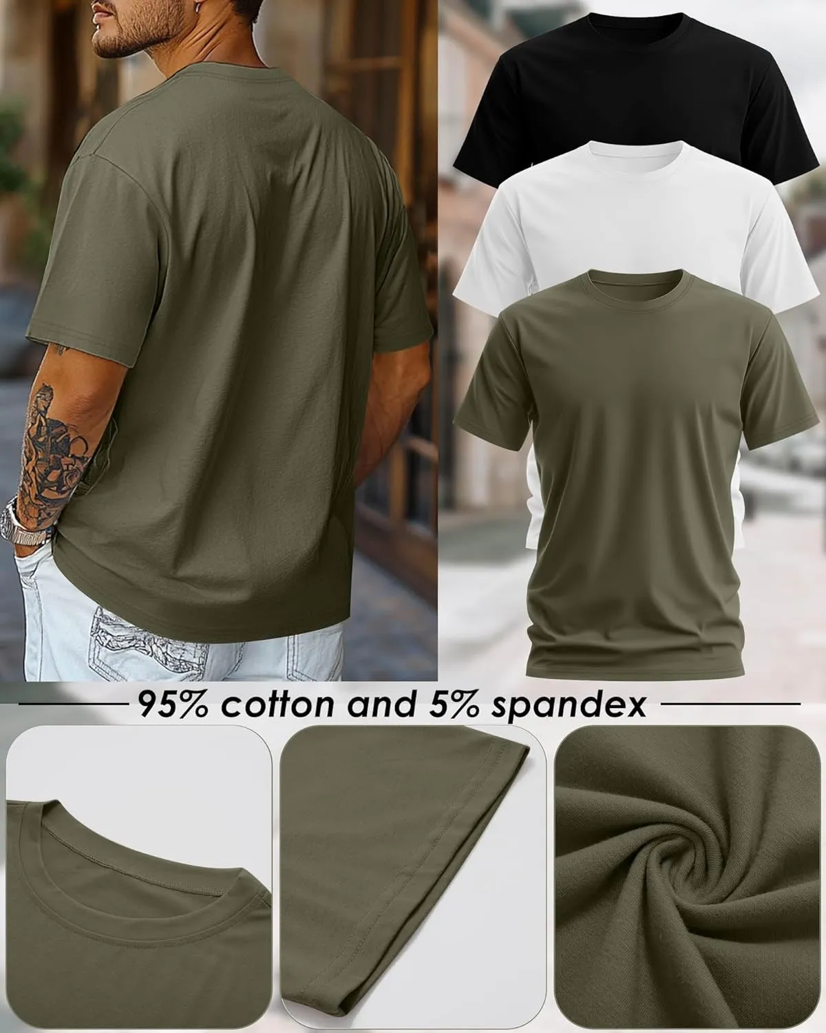 Ficerd Men's Big and Tall Shirt Short Sleeve Summer Cotton Tee Crew Neck Oversize Top Casual Loose Fit Knitted T Shirt M-7XL