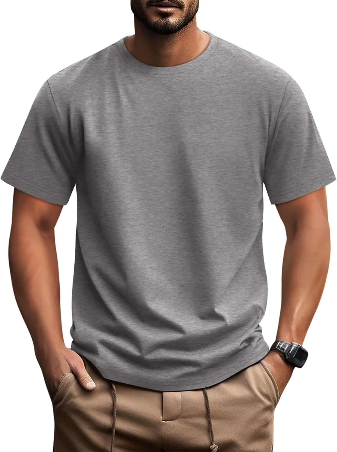 Ficerd Men's Big and Tall Shirt Short Sleeve Summer Cotton Tee Crew Neck Oversize Top Casual Loose Fit Knitted T Shirt M-7XL
