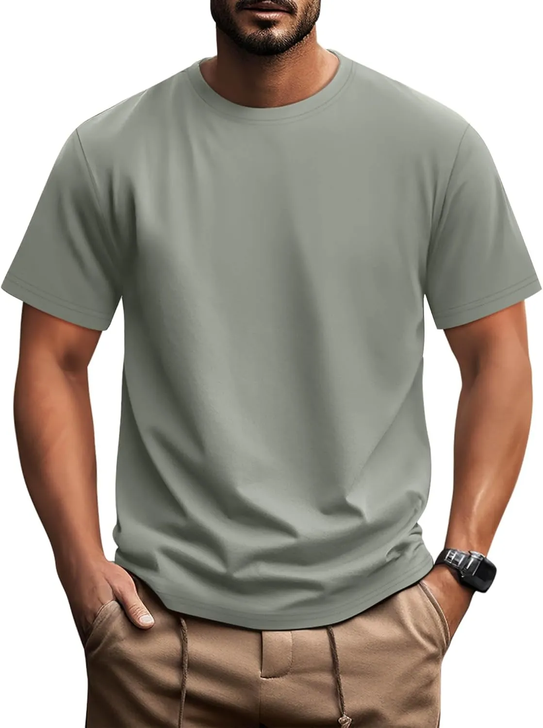 Ficerd Men's Big and Tall Shirt Short Sleeve Summer Cotton Tee Crew Neck Oversize Top Casual Loose Fit Knitted T Shirt M-7XL