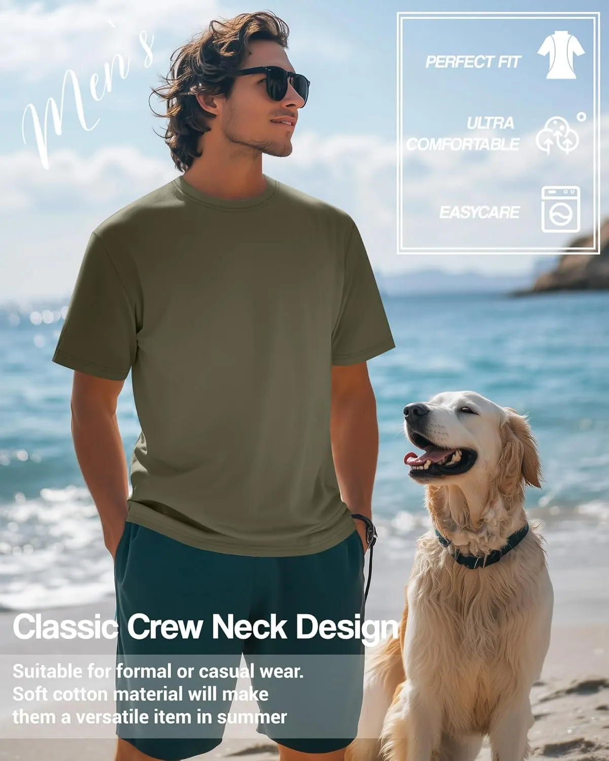 Ficerd Men's Big and Tall Shirt Short Sleeve Summer Cotton Tee Crew Neck Oversize Top Casual Loose Fit Knitted T Shirt M-7XL