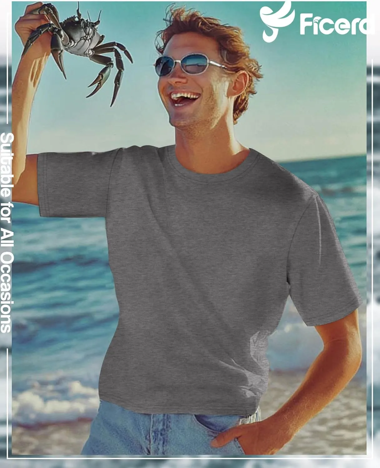 Ficerd Men's Big and Tall Shirt Short Sleeve Summer Cotton Tee Crew Neck Oversize Top Casual Loose Fit Knitted T Shirt M-7XL