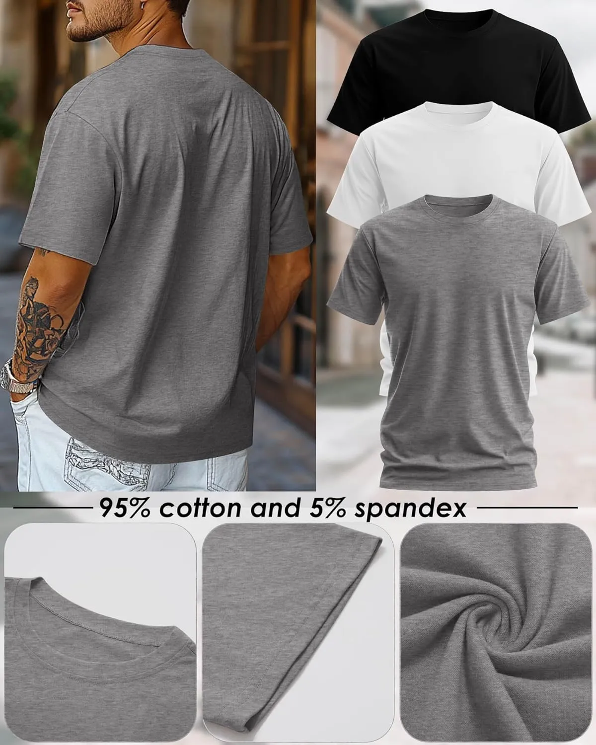 Ficerd Men's Big and Tall Shirt Short Sleeve Summer Cotton Tee Crew Neck Oversize Top Casual Loose Fit Knitted T Shirt M-7XL