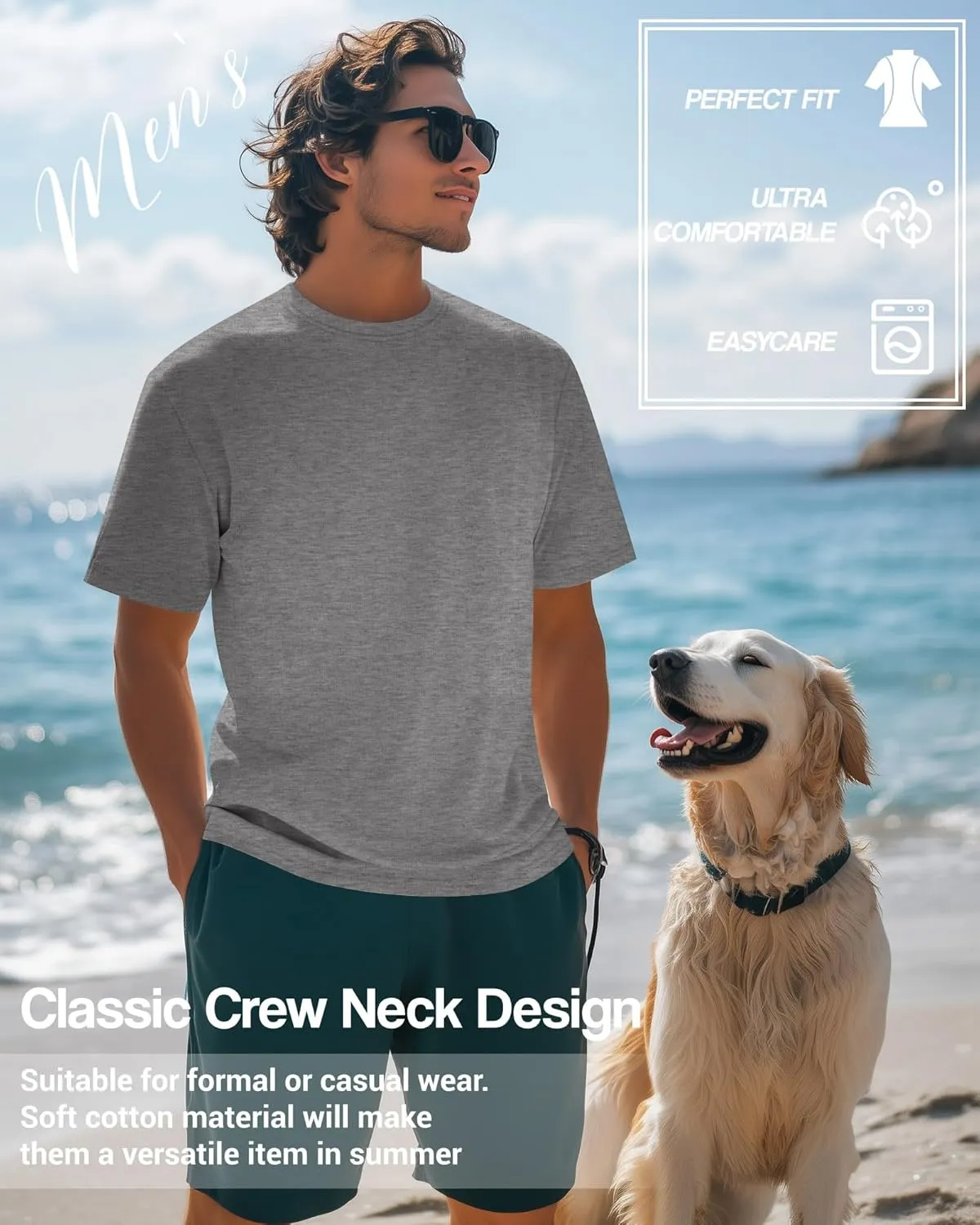 Ficerd Men's Big and Tall Shirt Short Sleeve Summer Cotton Tee Crew Neck Oversize Top Casual Loose Fit Knitted T Shirt M-7XL