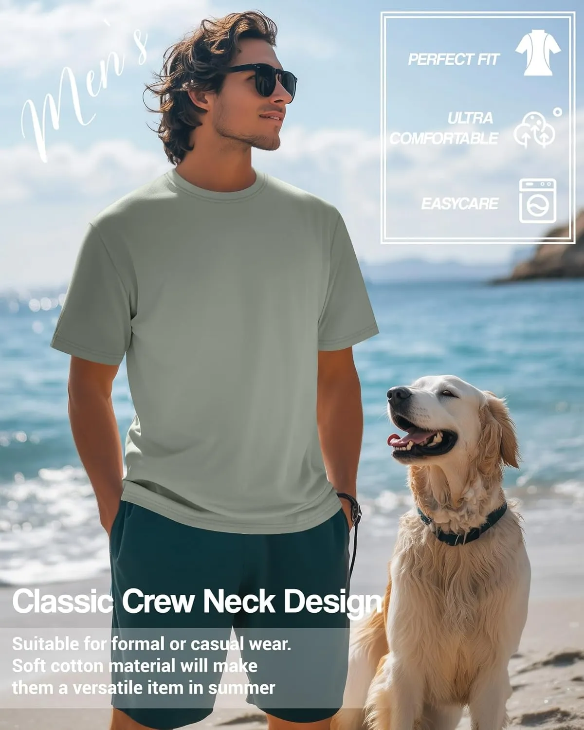 Ficerd Men's Big and Tall Shirt Short Sleeve Summer Cotton Tee Crew Neck Oversize Top Casual Loose Fit Knitted T Shirt M-7XL
