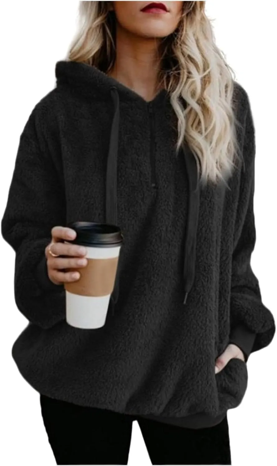 Fleece Sweatshirts for Women Oversized Pullover Hoodies Pajams with Drawstring Casual Long Sleeve Tops