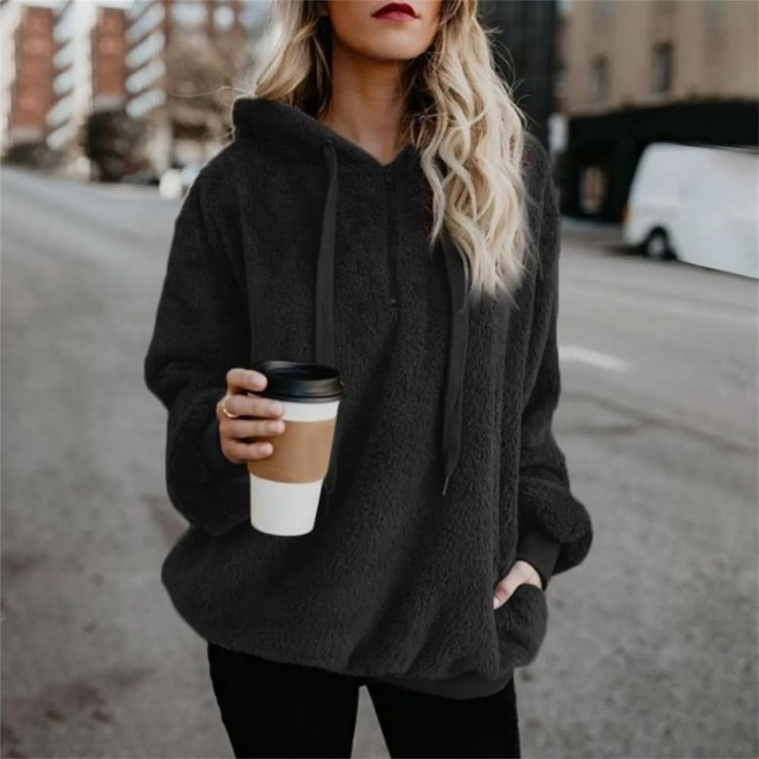 Fleece Sweatshirts for Women Oversized Pullover Hoodies Pajams with Drawstring Casual Long Sleeve Tops