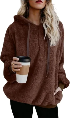Fleece Sweatshirts for Women Oversized Pullover Hoodies Pajams with Drawstring Casual Long Sleeve Tops