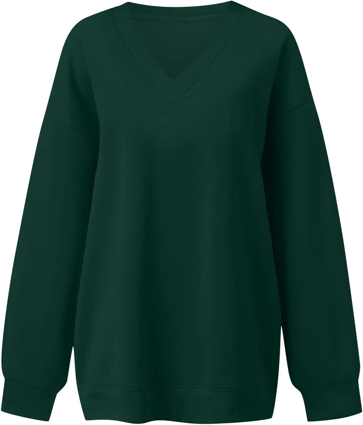 Fleece V Neck Sweatshirt Women Plain Drop Shoulder Oversized Sweatshirts Casual Baggy Comfy Soft Cotton Pullover Tops
