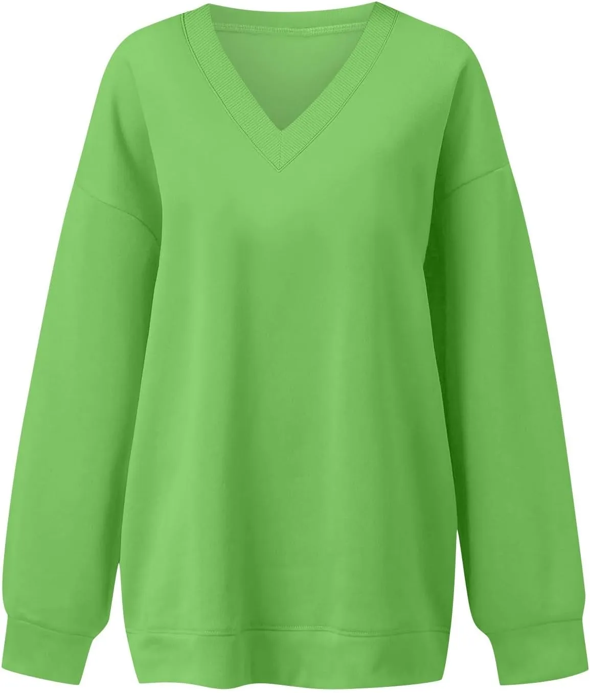 Fleece V Neck Sweatshirt Women Plain Drop Shoulder Oversized Sweatshirts Casual Baggy Comfy Soft Cotton Pullover Tops