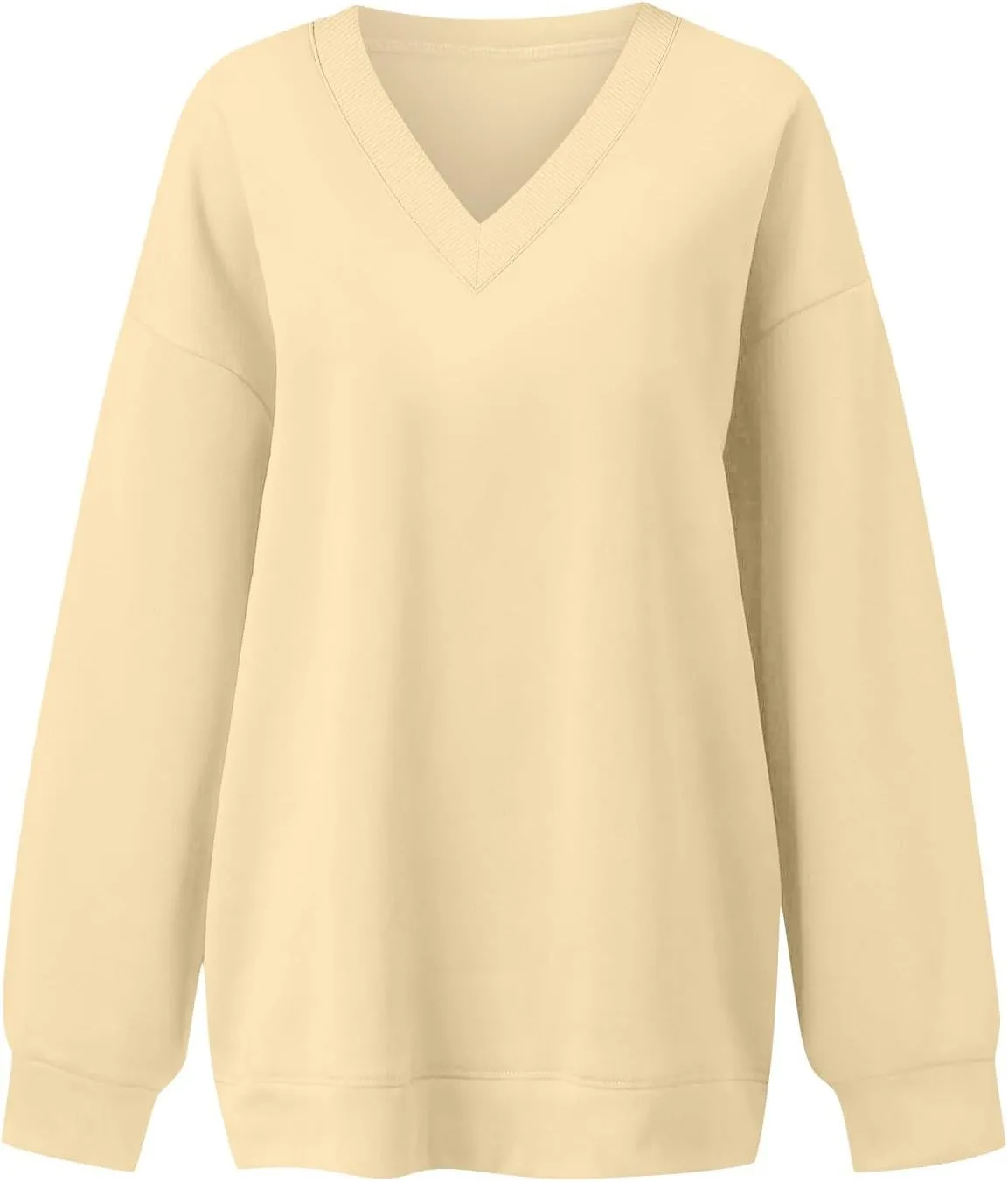 Fleece V Neck Sweatshirt Women Plain Drop Shoulder Oversized Sweatshirts Casual Baggy Comfy Soft Cotton Pullover Tops