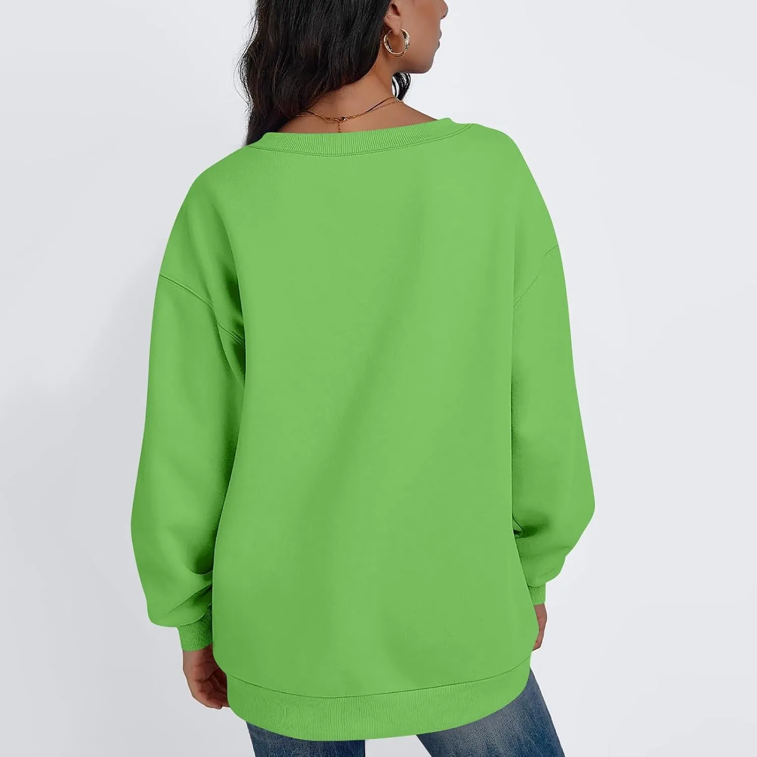 Fleece V Neck Sweatshirt Women Plain Drop Shoulder Oversized Sweatshirts Casual Baggy Comfy Soft Cotton Pullover Tops