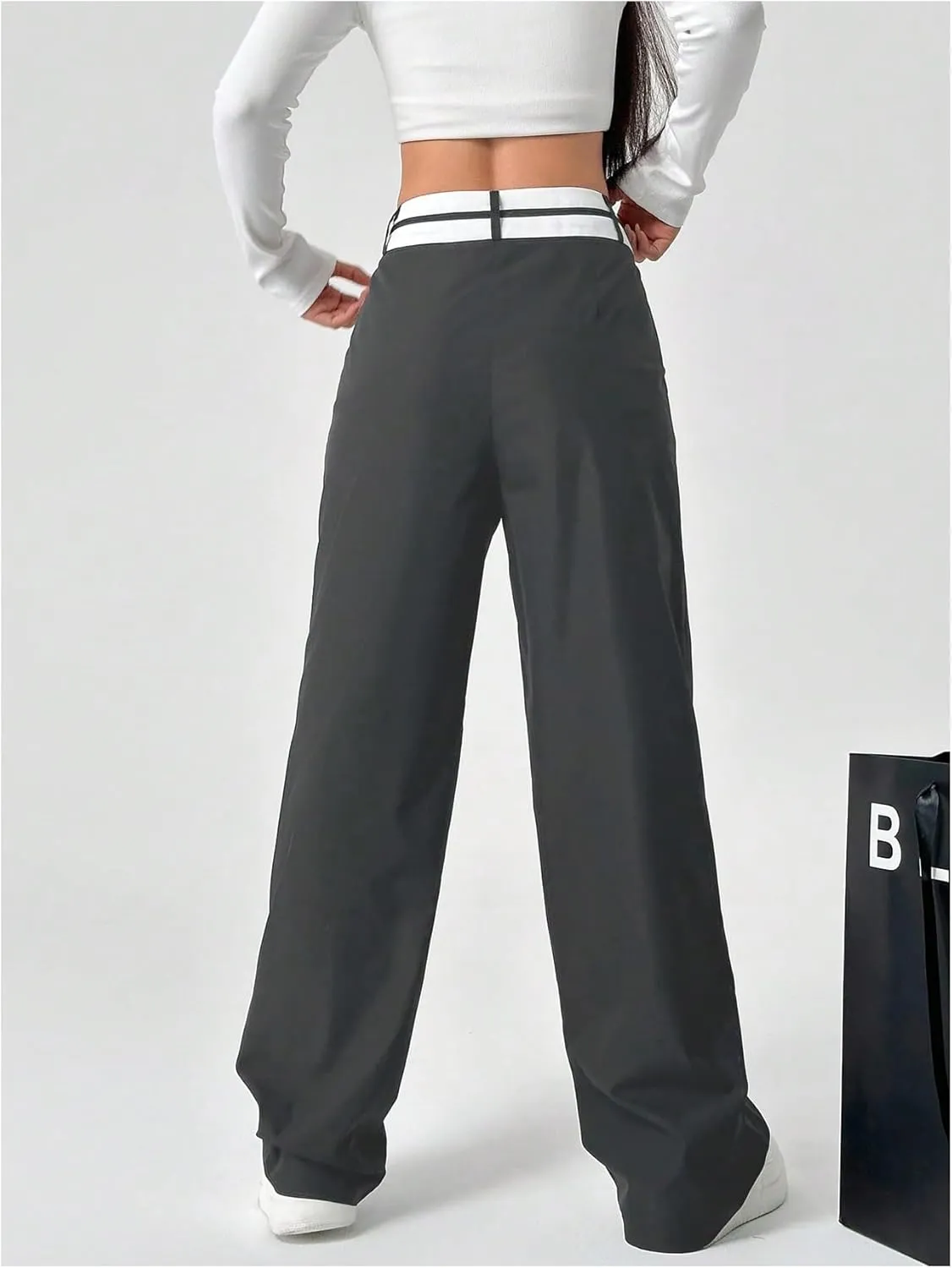 Floerns Women's Asymmetric Waist Zipper Trousers Straight Leg Pants with Pockets