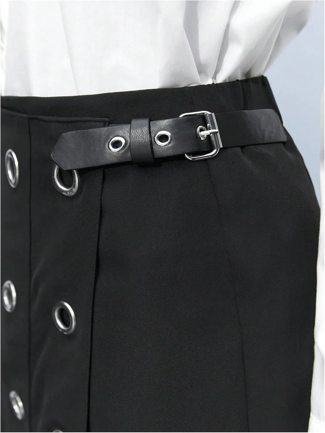 Floerns Women's High Waisted Eyelet Decor Skorts Casual Asymmetrical Hem Shorts