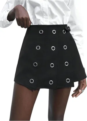 Floerns Women's High Waisted Eyelet Decor Skorts Casual Asymmetrical Hem Shorts
