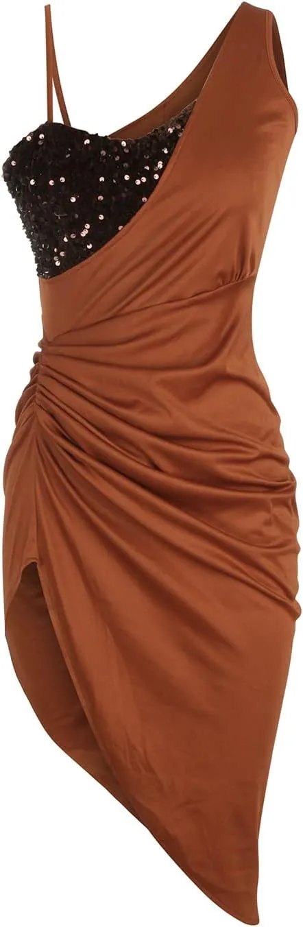 Formal Gowns for Women 2024 Elegant Ruched One-Shoulder Splice Midi Dress Sexy Side Shirring Sleeveless Evening Gowns