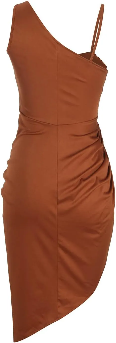 Formal Gowns for Women 2024 Elegant Ruched One-Shoulder Splice Midi Dress Sexy Side Shirring Sleeveless Evening Gowns