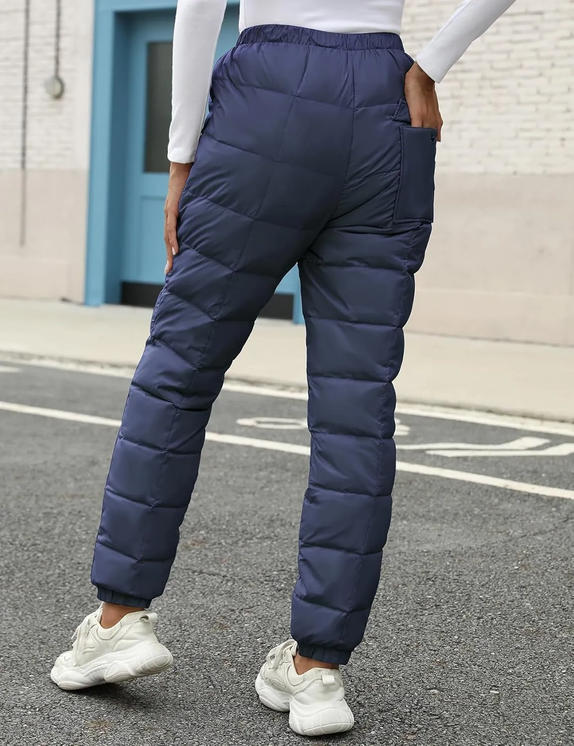 Gihuo Snow Pants Womens Winter Windproof Down Pants Warm Outdoor Ski Pants Padded Loose Ultralight Warm Trousers