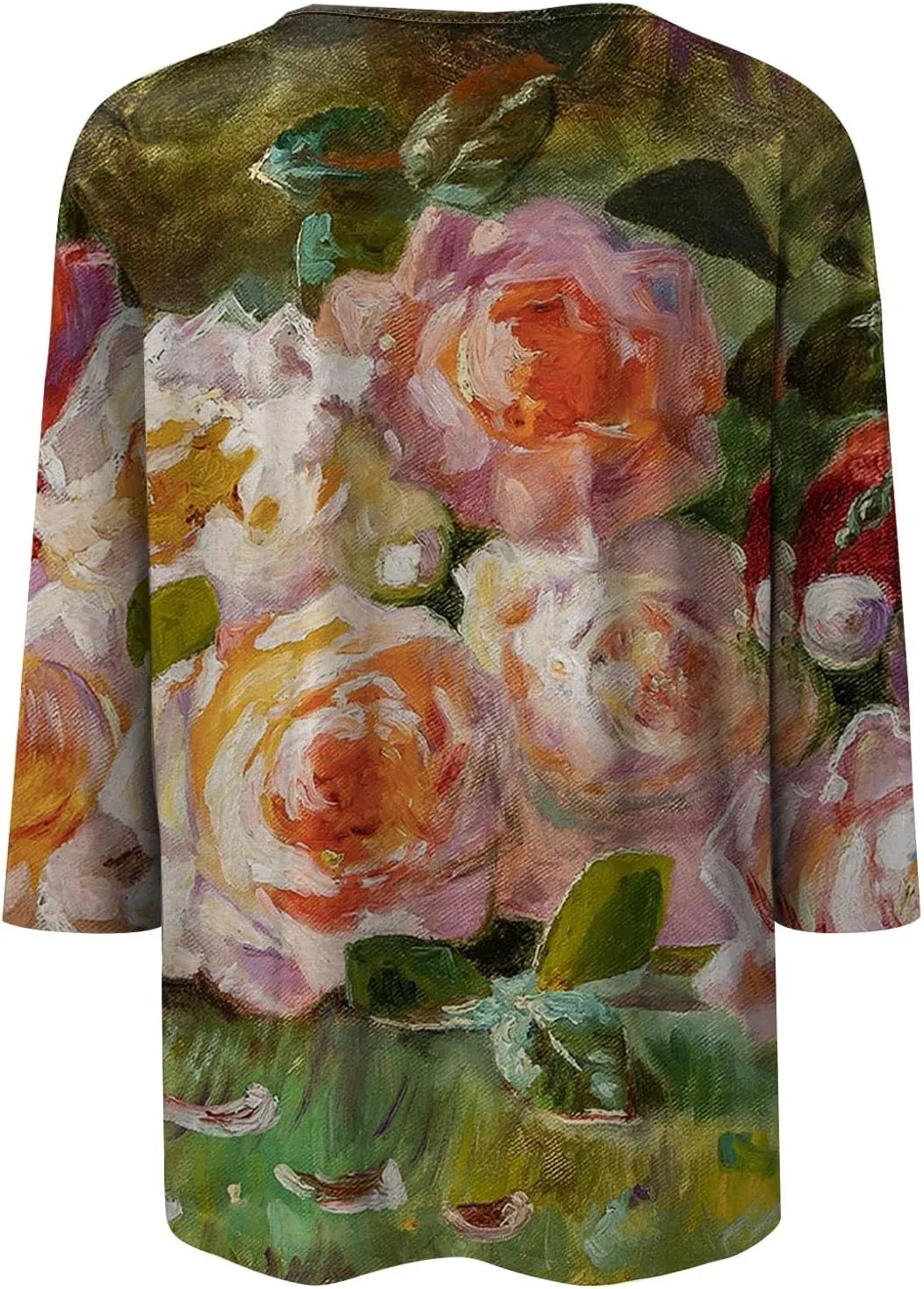 Going Out Tops for Women Floral Print Crewneck Blouses 3/4 Sleeve Baggy Tunic Tops Cute Loose Casual Pullover