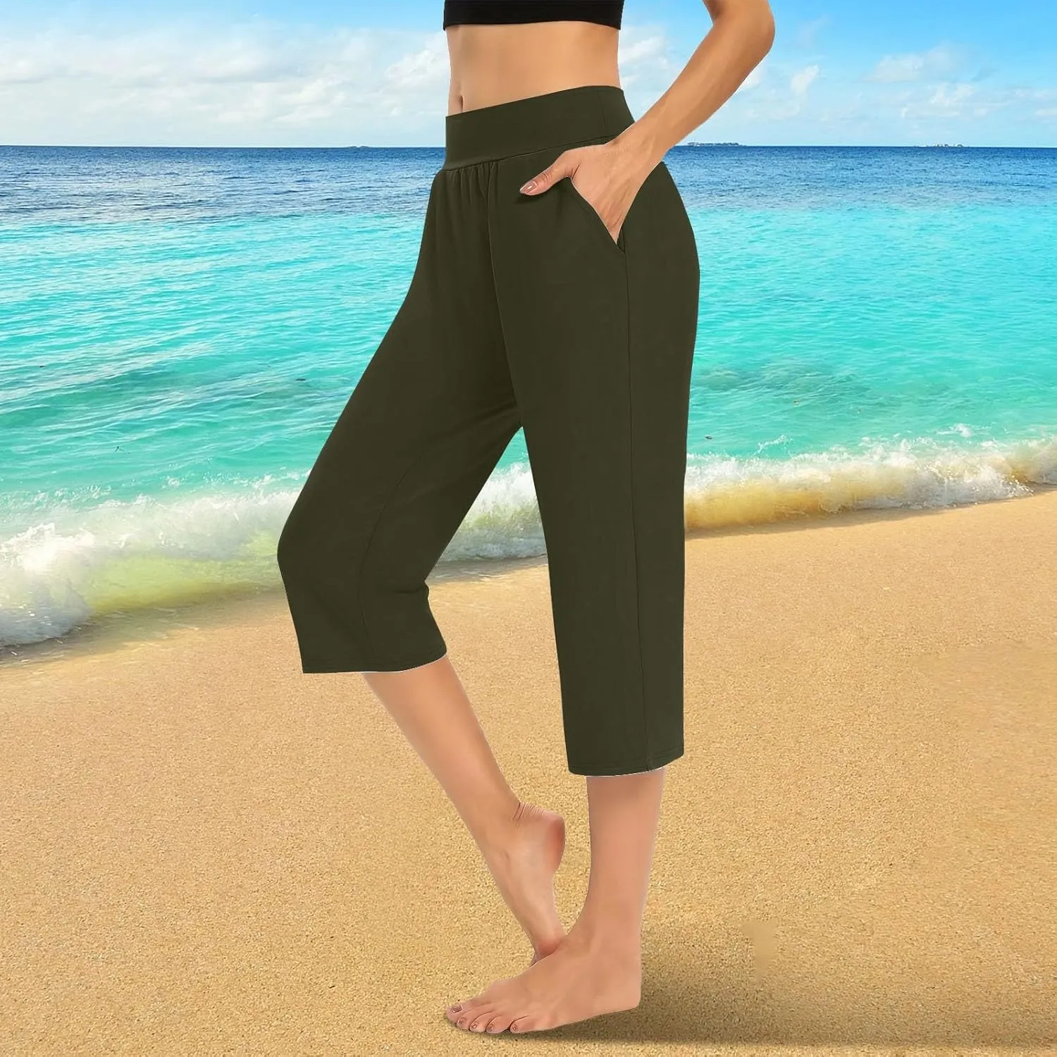 GOKKILRW Women Capri Pants High Waist Yoga Crop Athletic Trousers Straight Leg Pajama Pants Capris Sweatpants Casual Joggers
