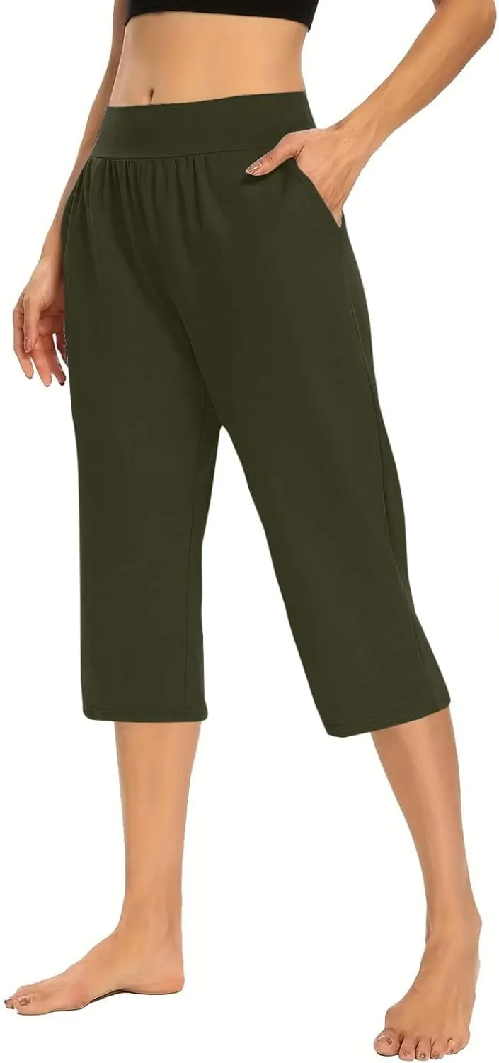 GOKKILRW Women Capri Pants High Waist Yoga Crop Athletic Trousers Straight Leg Pajama Pants Capris Sweatpants Casual Joggers